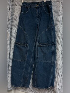Size 28 BDG Dark Blue Wide-Leg Utility Jeans Overalls